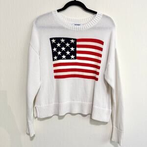 Old Navy Womens Knit Sweater M American Flag Patriotic Preppy Fourth of July USA